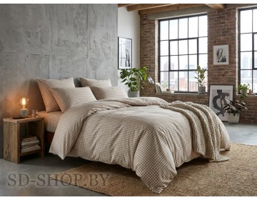 Постельное белье из Вареного хлопка "Бежевая клетка" 100% хлопок  пр-во Барановичи (РБ).