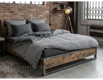 Постельное белье из Вареного хлопка "Черно-белая клетка + Серый меланж" 100% хлопок  пр-во Барановичи (РБ).