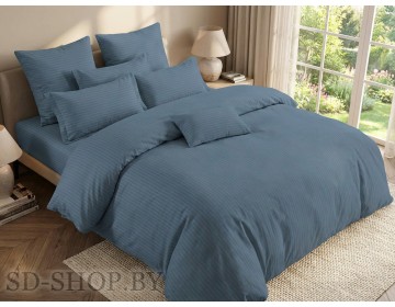 Постельное белье Страйп-Сатин "Серо-Синий" 100% хлопок СонМаркет (Барановичи).