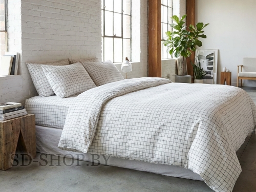 Постельное белье из Вареного хлопка "Белая клетка" 100% хлопок  пр-во Барановичи (РБ).