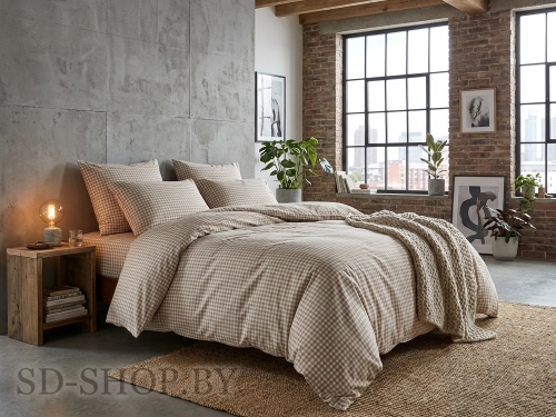 Постельное белье из Вареного хлопка "Бежевая клетка" 100% хлопок  пр-во Барановичи (РБ).