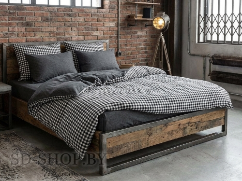 Постельное белье из Вареного хлопка "Черно-белая клетка + Серый меланж" 100% хлопок  пр-во Барановичи (РБ).