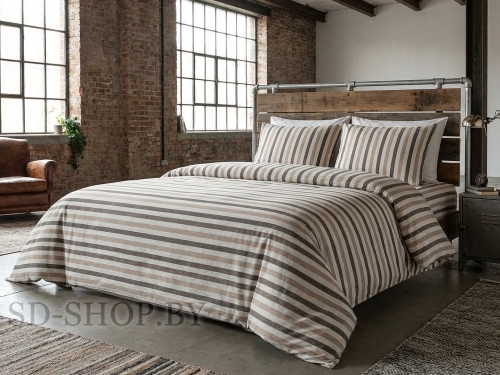 Постельное белье из Вареного хлопка "Капучино широкая полоса" 100% хлопок  пр-во Барановичи (РБ).