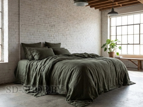 Постельное белье из Вареного хлопка "Темный Хаки" 100% хлопок  пр-во Барановичи (РБ).
