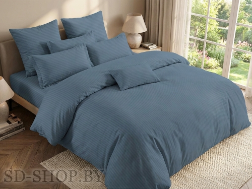 Постельное белье Страйп-Сатин "Серо-Синий" 100% хлопок СонМаркет (Барановичи).